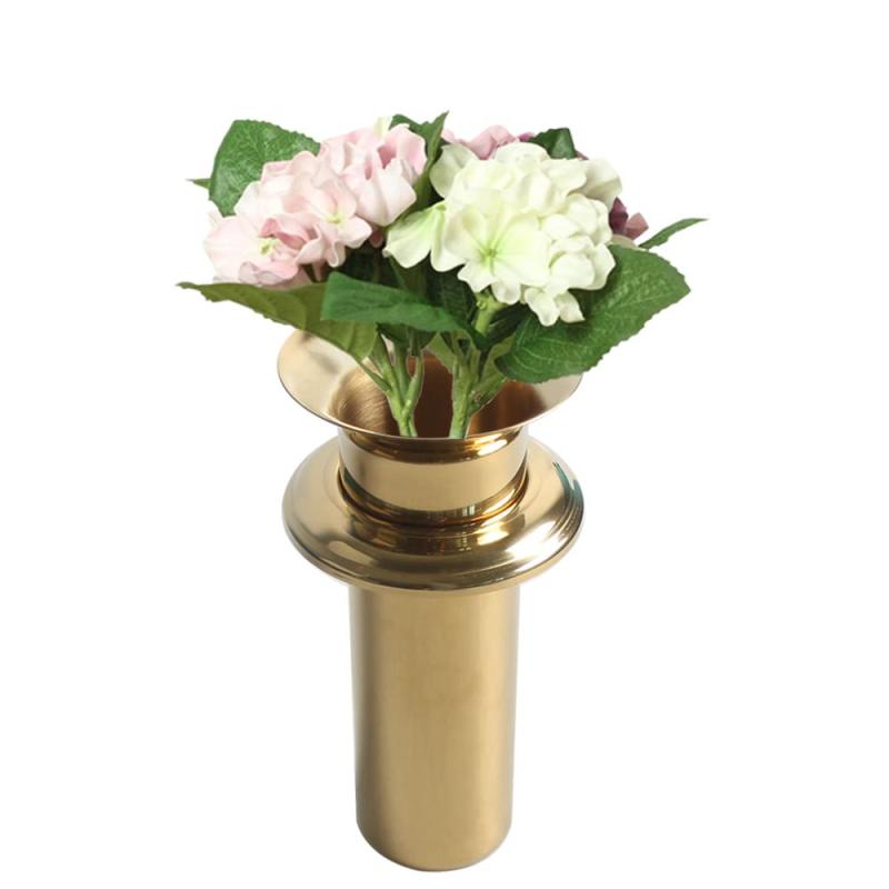 Talea お墓の花立て用 ステンレス花筒ツバ付き，高級ゴールドメッキ花瓶,落とし込み 2個（1対）