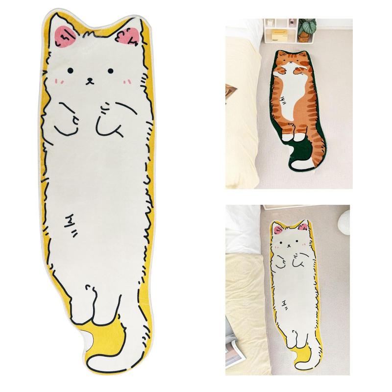 NazyJnn 猫型 ラグ マット カーペット 120×40cm 薄型 0.5cm 滑り止め 洗濯機対応 かわいい ネコ柄 北欧風 キッチン 寝室 玄関 洗面所 多用途 putera-10172465 GRATIQUE MIEI サンプル画像2