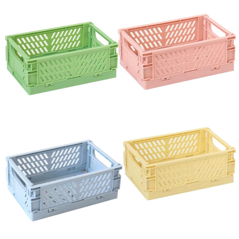 折りたたみバスケット ミニ 収納ボックス プラスチック 4カラーセット 【15 x 9.8 x 5.7cm】 文房具収納ボックス 調味料、スナック、リモコン、鍵など収納 小物入リ 万能コンテナ (S)