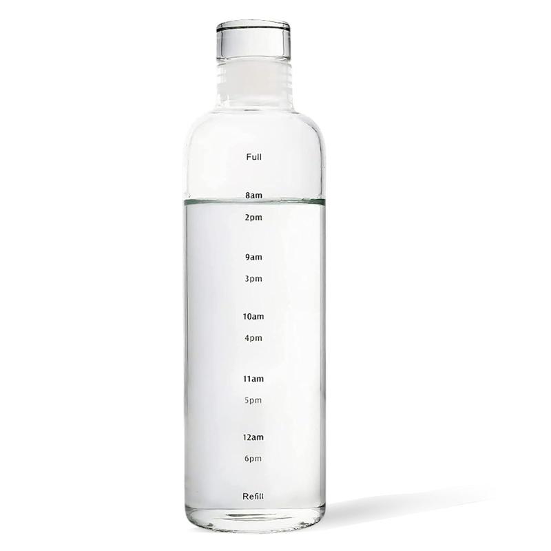 ボトル 水筒 ガラス 大容量 500ml ポータブル 直飲み タイムマーカー付きウォーターボトル BPAフリー スポーツウォーターボトル 大人 子ども アウトドア 登山用 キャンプ ランニング ジム ハ