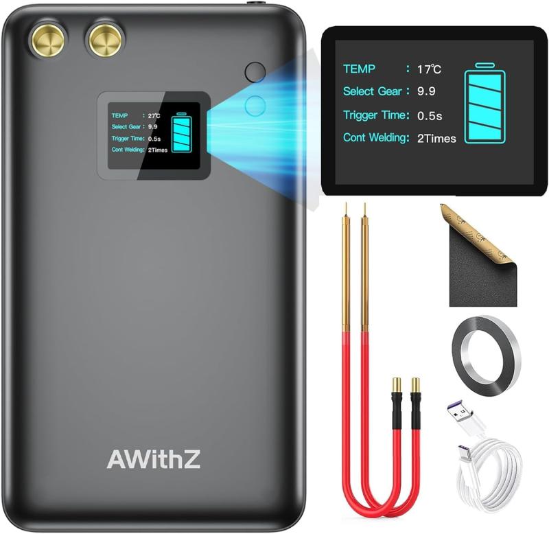 バッテリースポット溶接機、AWithZ 1.5インチ LCD スクリーンスポット溶接機 5000mAh アップグレード充電式バッテリー、99段ポータブルミニスポット溶接機、18650 バッテリースポット溶接機、バ【大液晶画面】1.5インチ大液晶画面で、画面上の内容が見やすくなります。 バッテリーマーカー、温度、ギア、トリガー時間、連続スポット溶接時間がたくさんあります製品ボタンのデザイン:バッテリースポット溶接機ボタン分割が明確で、操作が簡単です。 上部の on/off(オン/オフ)を押したまま、 オプションを選択します。 他の2つのボタンは、お好みのオプションに対して前後に移動できます(ギアを除く)【幅広く使用されているスポット溶接機】私たちのバッテリースポット溶接機の一つを使用して、破損した電子機器を電池(例えばハンドヘルド電気ドリル)で交換することで使用寿命を回復することができ、お金を節約し、環境を保護することができます。 電動自転車電池パック、18650電池パックなどの電池パックも構築できます。 金属製品にフックを作ることができ、他にも多くの用途があります。【スポット溶接機機能アップデート】連続スポット溶接回数を増やします。 2回連続スポット溶接することができ、スポット溶接機はより厚い材料を溶接することができ、より広い範囲で使用できます。高容量バッテリー: 私たちのバッテリースポット溶接機は5000mAhの大容量があり、わずか3時間半の充電が可能です。 スポット溶接機は99個の調整可能なギア(水平)があり、スポット溶接ギア1.0から3.9までの携帯電話バッテリー、厚さ0.1から0.15までの材料4.0から7.0まで、厚さ0.15から0.25の材料7.1から9.9まで、
