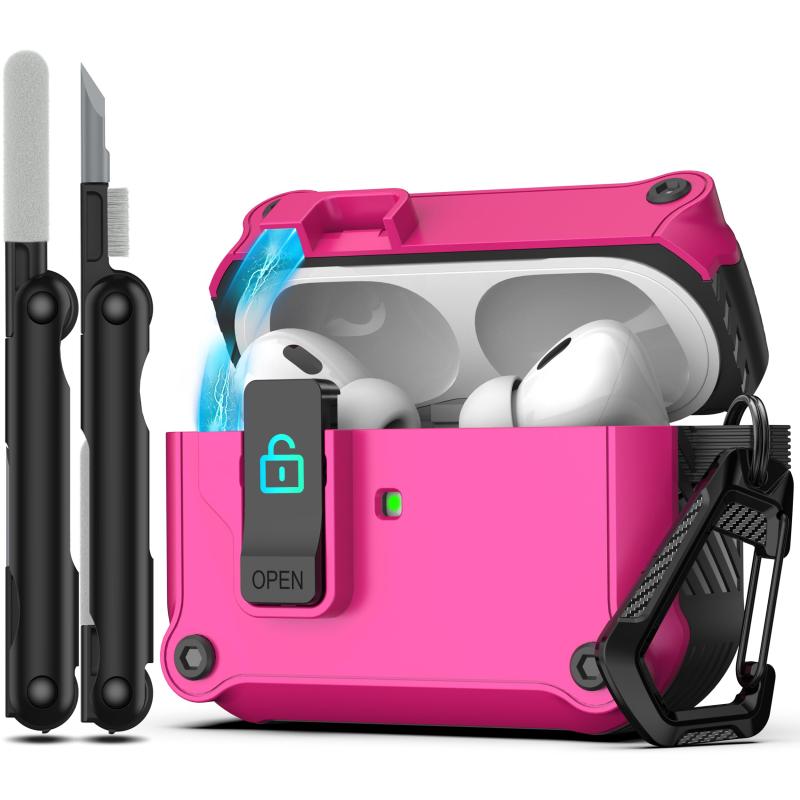 RFUNGUANGO AirPods Pro 第2世代/第1世代 落下防止保護ケース 安全ロック設計搭載 自動ポップアップ保護ケース フルボディハード耐衝撃シェル AirPods Pro 2 (2023/2022/2021モデル) に対応 - ブラック