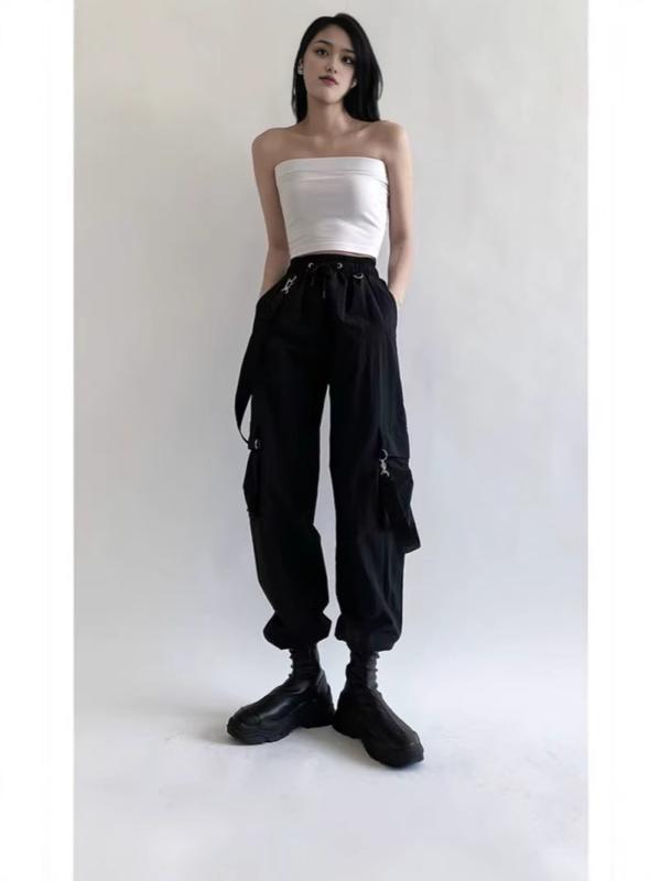 サロペット オーバーオール レディース つなぎ カーゴパンツ ワークパンツ ズボン ボトムス ゆったり 体型カバー 着痩せ ハイウエスト 裾絞り 束脚 カジュアル ストリート ヒップホップ ぽっちゃり 太め 学生 通学 部屋着