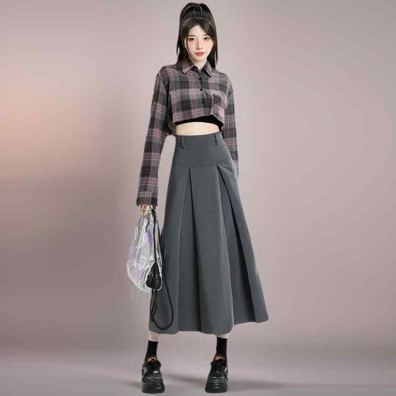スカート レディース ロングスカート プリーツスカート ボトムス ミモレ丈 ハイウエスト A字 Aライン 体型カバー タイト 美脚 学院風 スーツ生地 通学 カジュアル フェミニン 春