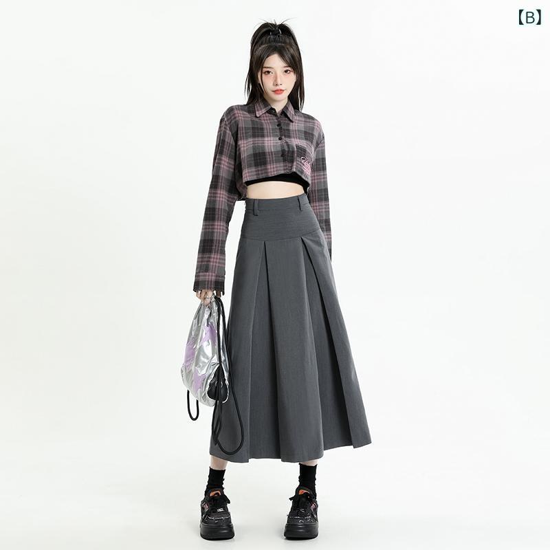 GRATIQUE MIEIのスカート レディース ロングスカート プリーツスカート ボトムス ミモレ丈 ハイウエスト A字 Aライン 体型カバー タイト 美脚 学院風 スーツ生地 通学 カジュアル フェミニン 春｜アングル3