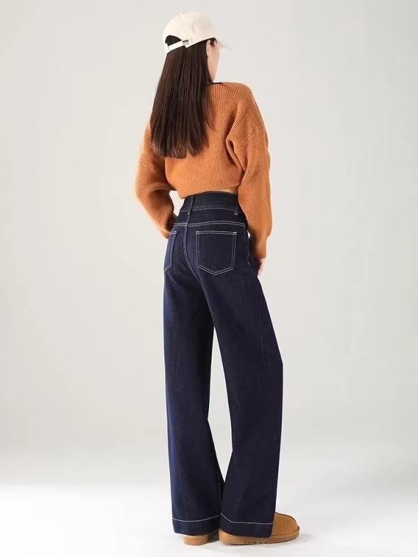 ・カテゴリ: デニムパンツ・素材: 綿50%以上70%未満、ポリエステル30%以上50%未満（デニム生地）・スタイル: チャイナ風、レトロ、カジュアル・パンツのシルエット: ワイド、ストレート・パンツの丈: フルレングス・股上: ハイウエスト・生地の厚さ: 普通・デザイン: ダメージ加工・カラー展開: ダークブルー・サイズ展開: S、M、L、XL、2XL、3XL、4XL、5XL・伸縮性: ややあり・仕様: イージーケア