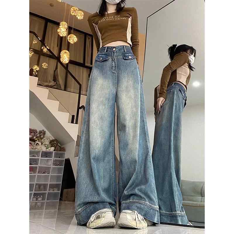 ・カテゴリ: デニムパンツ・素材: 牛仔布（綿30%以上50%未満）・スタイル: ストレートパンツ、ユニセックススタイル、快適カジュアル、日韓カジュアル・パンツ丈: 長ズボン・ウエスト: ハイウエスト・生地の厚さ: 普通・デザイン要素: ポケット・カラー展開: ブルー・サイズ展開: S、M、L、XL、2XL、3XL、4XL、5XL・シルエット: ルーズフィット・加工: 形態安定加工