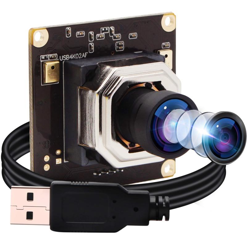 4K USBカメラモジュール ELPオートフォーカス 100度歪みなし 広角レンズ デュアルマイク付き USBカメラ PCラップトップコンピュータ用 USBカメラ プラグアンドプレイ Mac OS Windows用USB4K02AF-V100