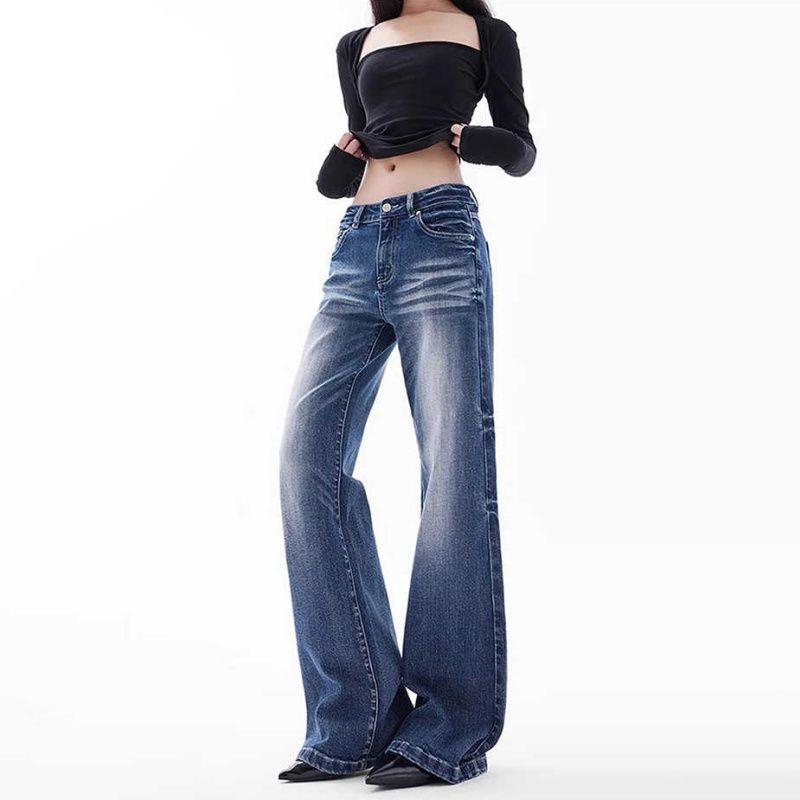 ・カテゴリ: デニムパンツ・素材: デニム、綿 50%〜70%・スタイル: 通勤、フェミニン・パンツ丈: フルレングス・ウエスト: ハイウエスト・生地の厚さ: 中等・デザイン: ボタン、ウォッシュ加工・シルエット: ワイド・カラー展開: レトロブルー・サイズ展開: XS、S、M、L、XL、2XL