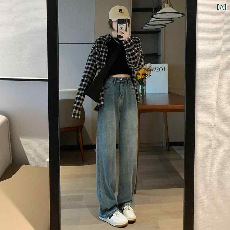 ・カテゴリ: デニムパンツ・素材: 綿、ポリエステル・スタイル: ワイドパンツ、ストレートパンツ、カジュアル、通勤スタイル・パンツ丈: フルレングス、九分丈・ウエスト: ハイウエスト・生地の厚さ: 薄手・デザイン要素: ボタン・カラー展開: レトロブルー、ダスティピンク、パープル、アプリコット、カーキ、オフホワイト、ライトブルー、ブラック、ホワイト・サイズ展開: XS、S、M、L、XL、XXL・機能性: 防シワ・伸縮性: なし（伸縮性なし）・加工: 高温セット加工: 高温セット