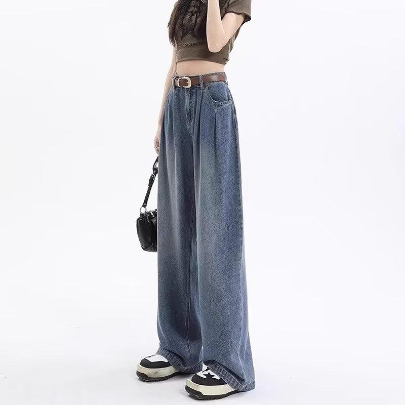 ・カテゴリ: デニムパンツ・素材: 綿50%以上70%未満・スタイル: ストレートパンツ、カジュアル・パンツ丈: ロングパンツ・ウエスト: ハイウエスト・デザイン特徴: ポケット・カラー: レトロブルー・サイズ展開: S、M、L、XL、2XL、3XL・伸縮性: ややあり・加工: 形態安定加工