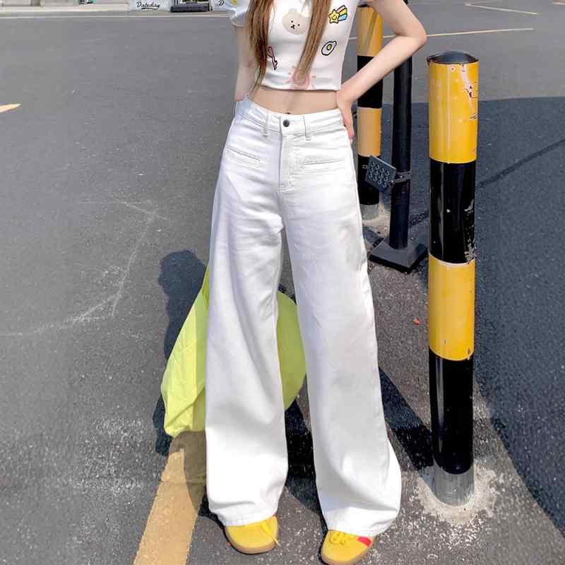 ・カテゴリ: デニムパンツ・素材: 綿、ポリエステル・スタイル: ストレート、レトロ、カジュアル・丈: フルレングス・ウエスト: ハイウエスト・生地の厚さ: 普通・デザイン: ダメージ加工、グラデーション染め・カラー: ホワイト・サイズ: XS、S、M、L、XL、2XL、3XL
