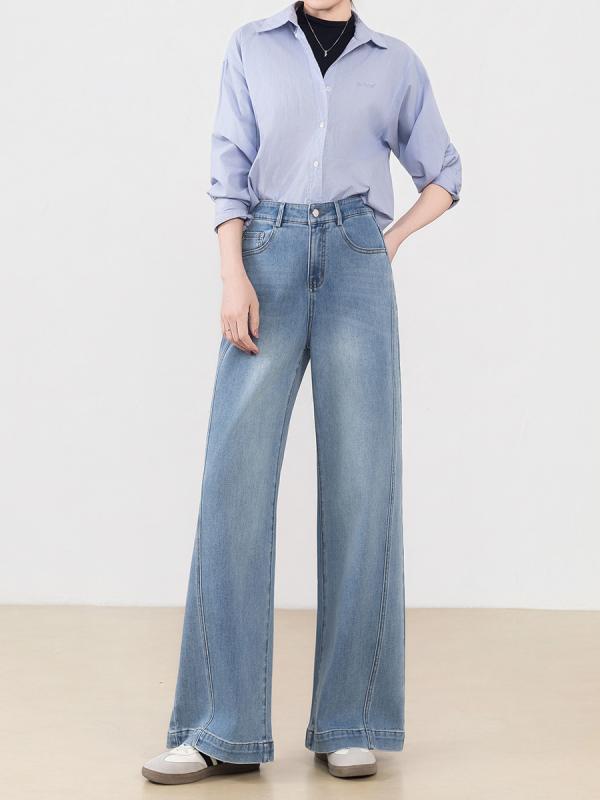 デニムパンツ レディース ワイドパンツ ジーンズ ジーパン ベルボトム 裾スリット ハイウエスト 落ち感 伸縮性 ストレッチ 美脚効果 脚長効果 着痩せ 細見え 普段使い 通勤 通学 カジュアル おしゃれ トレンド 大人 ボトムス