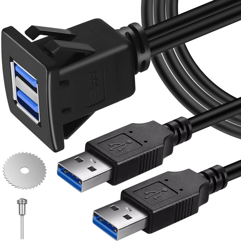 DAOKAI USBパネル埋め込み型ケーブル 角型 USB 3.0 延長ケーブル 1m/3フィート
