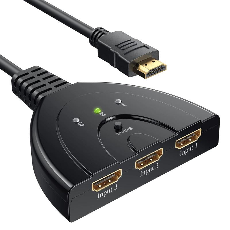 HDMI切替器、Vilcome 分配器 セレクター 3入力1出力 1080p/3D対応金メッキコネクタ搭載 電源不要 手動 Chromecast Fire TV Stick Xbox One ゲーム機 レコーダー パソコン PS4 PRO PS5動作確認 液晶テレビ TV モニ3台のHDMI機器の映像・音声を1台のハイビジョンテレビやプロジェクター等に簡単に切替出力できるHDMI切替器です。インストール簡単・手動切り替え ：スイッチひとつで確実に切り替えられる、完全手動式を採用 LEDランプ付きで、現在の選択機器もひと目でわかります。対応機器：入力：fire tv stick、XBox 360、XBox One、PS3 / PS4、Pro、switch、ゲーム機、Blu-Ray DVDプレーヤー、TV BOX、クロームキャストChromecast、PC、パソコン用テレビチューナーなど。出力：テレビ、HDTV、モニター、プロジェクターなど。HDMIディスプレイをご利用の環境、例え企業会議、教育現場、店頭宣伝と広告など場面に欠かせないhdmi セレクターです。小型コンパクトなサイズで余計な場所を占有する心配もありません。テレビやモニターの後ろに収納しやすいです。HDMI端子全てに金メッキ加工を採用。サビに強く信号劣化を防ぎます。