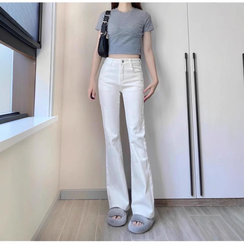 ・カテゴリ: デニムパンツ・素材: 綿50%以上70%未満・スタイル: カジュアル、ストリート、トレンド・パンツ丈: フルレングス・パンツの形状: ブーツカット・ウエスト: ハイウエスト・生地の厚さ: 薄手・デザイン: ポケット・カラー展開: ホワイト、ブラック・サイズ展開: XS、S、M、L、XL、2XL・伸縮性: 微弱・加工: 形態安定加工
