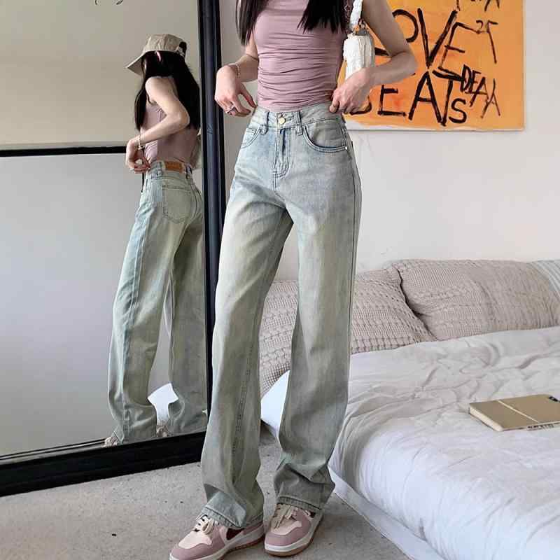 デニムパンツ レディース 秋物 ボトムス ジーパン ジーンズ ズボン ワイドパンツ ロングパンツ ルーズ ストレート ハイウエスト 痩せ見え 着痩せ ゆったり レトロ ヴィンテージ風 カジュアル アメリカン アメカジ ストリート 薄い青 ライトブルー putera-10218443 GRATIQUE MIEI パッケージ画像