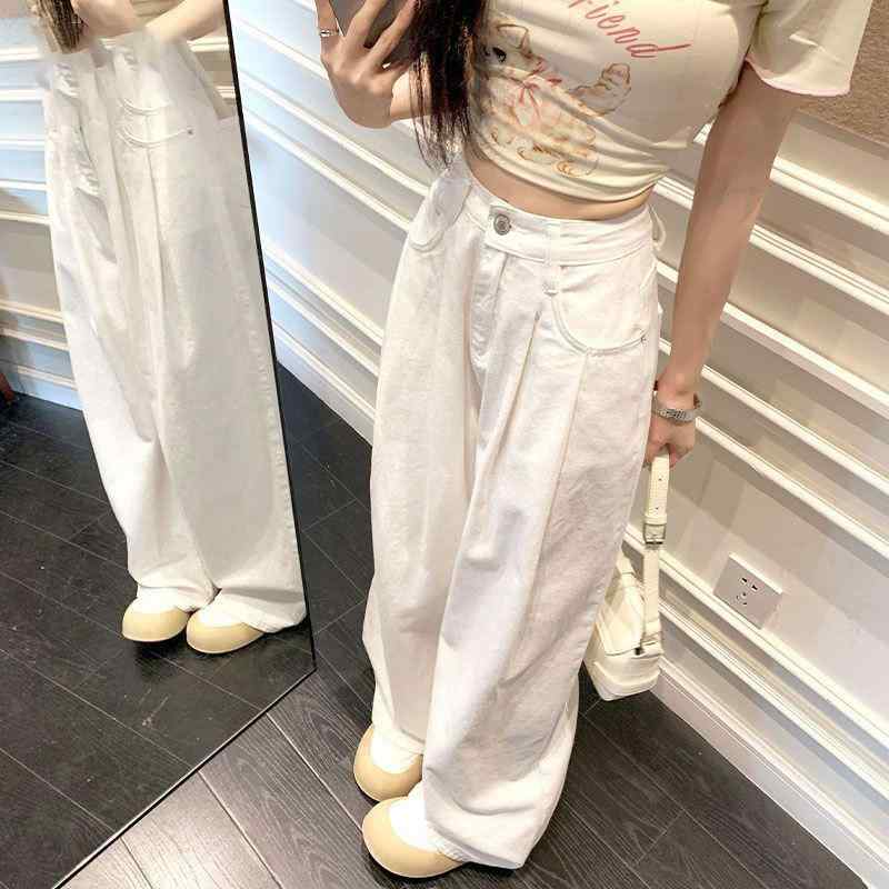 ・カテゴリ: デニムパンツ・スタイル: 通勤風、フェミニン・主な素材: デニム、綿70%-80%・パンツ丈: フルレングス・ウエスト: ハイウエスト・カラー展開: ホワイト・サイズ展開: XS、S、M、L、XL、2XL、3XL、4XL・シルエット: ワイド、ルーズ・伸縮性: なし・加工: ケミカルウォッシュ