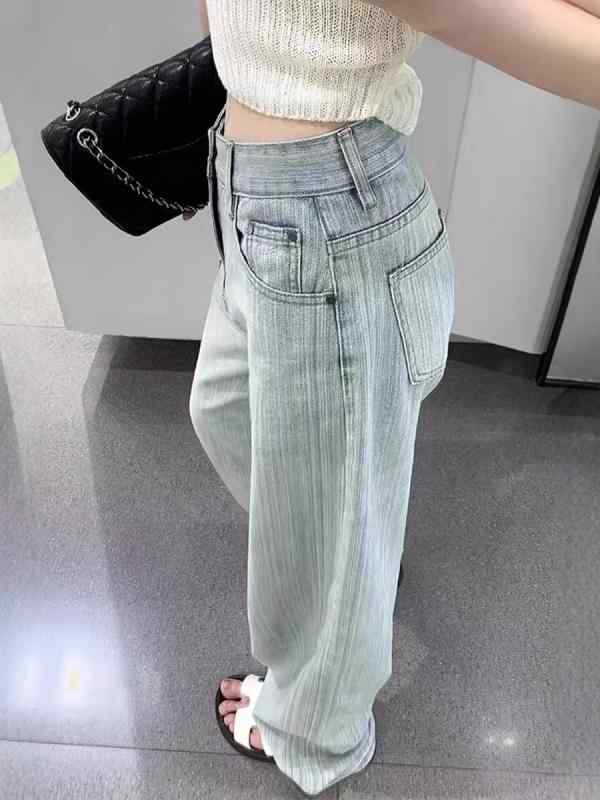 ・カテゴリ: デニムパンツ・素材: 綿50%〜70%、ポリエステル30%以下・スタイル: ストレート、ワイド・丈: フルレングス・ウエスト: ハイウエスト・デザイン: ダメージ加工・カラー展開: ブルー・サイズ展開: S、M、L、XL、2XL、3XL・テイスト: きれいめカジュアル、エレガント・伸縮性: 若干あり・仕様: ノーアイロン加工