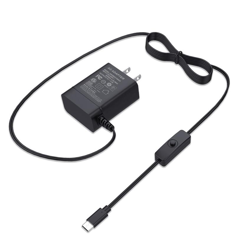 Miuzei Raspberry Pi 4 電源、USB-C（Type C）ケーブル 5.1V 3A 充電器コードスイッチ付き ACアダプタ、互換性ありRaspberry RPi 4 Model B 1GB / 2GB / 4GB / 8GB バージョン