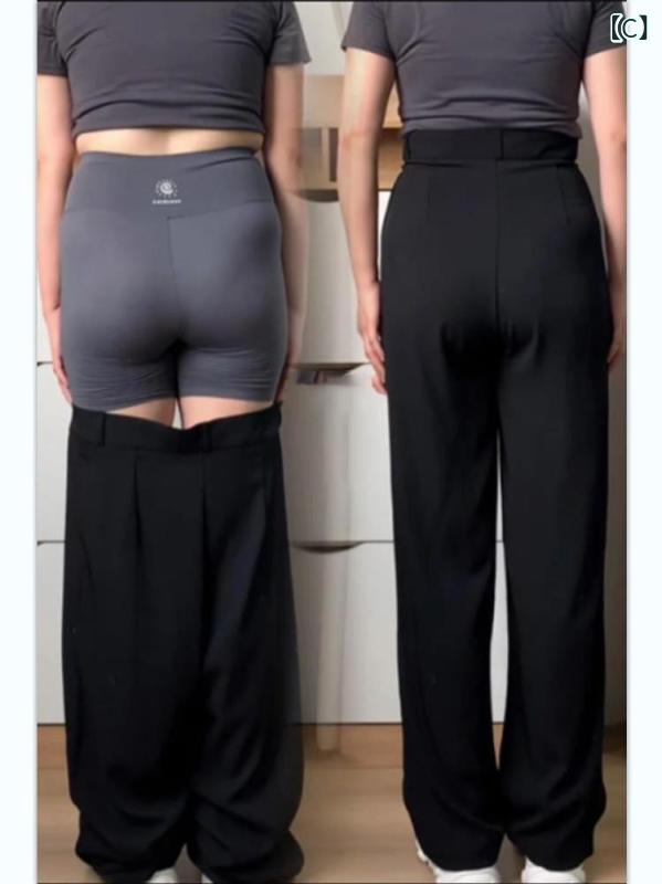 ワイドパンツ レディース グレー 灰色 スーツパンツ スラックス ズボン ボトムス ハイウエスト ぽっちゃり 体型カバー 着痩せ 美脚 垂れ感 ゆったり カジュアル ビジネス 通勤 普段使い 伸縮性 ロングパンツ 通気性 春夏 putera-10221164 GRATIQUE MIEI サンプル画像3