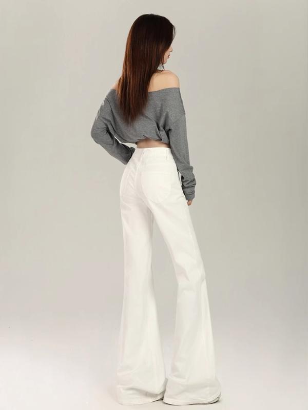 ・カテゴリ: 牛仔パンツ・素材: 牛仔綿30%以下・スタイル: 喇叭パンツ・丈: フルレングス・ウエスト: ローウエスト・厚み: 薄手・デザイン: 無地・カラー展開: ホワイト、ホワイト（ロング）、ブラック、ブラック（ロング）・サイズ展開: XS、S、M、L、XL・テイスト: きれいめ通勤風、セクシーギャル風・シルエット: ストレート・適応体型: 骨格ウェーブ（ピーチ体型）・伸縮性: 微伸縮・加工: 形態安定加工
