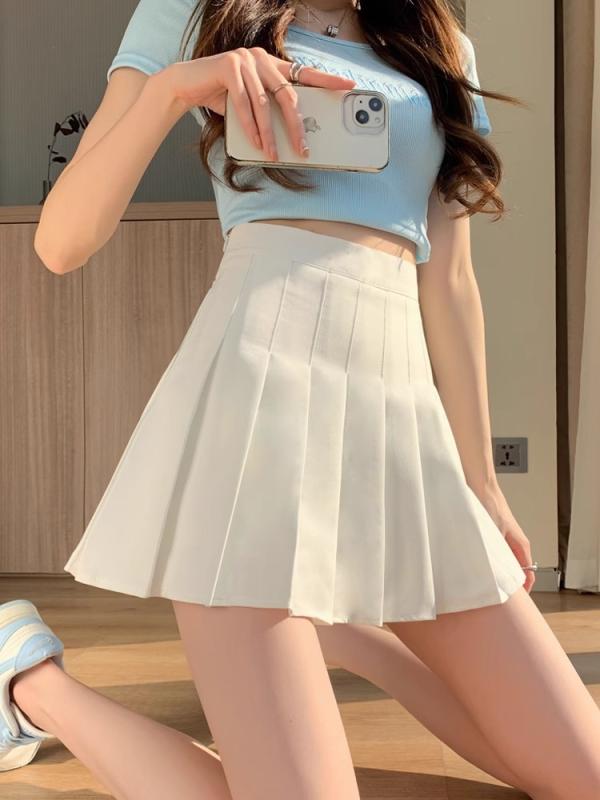 百褶裙 レディース プリーツスカート ミニスカート Aライン ハイウエスト 美脚 スリム 薄手 ボトムス 春夏秋冬 通年 オールシーズン JK 制服風 スクール カジュアル フォーマル ホワイト 白 白 ホワイト 新色