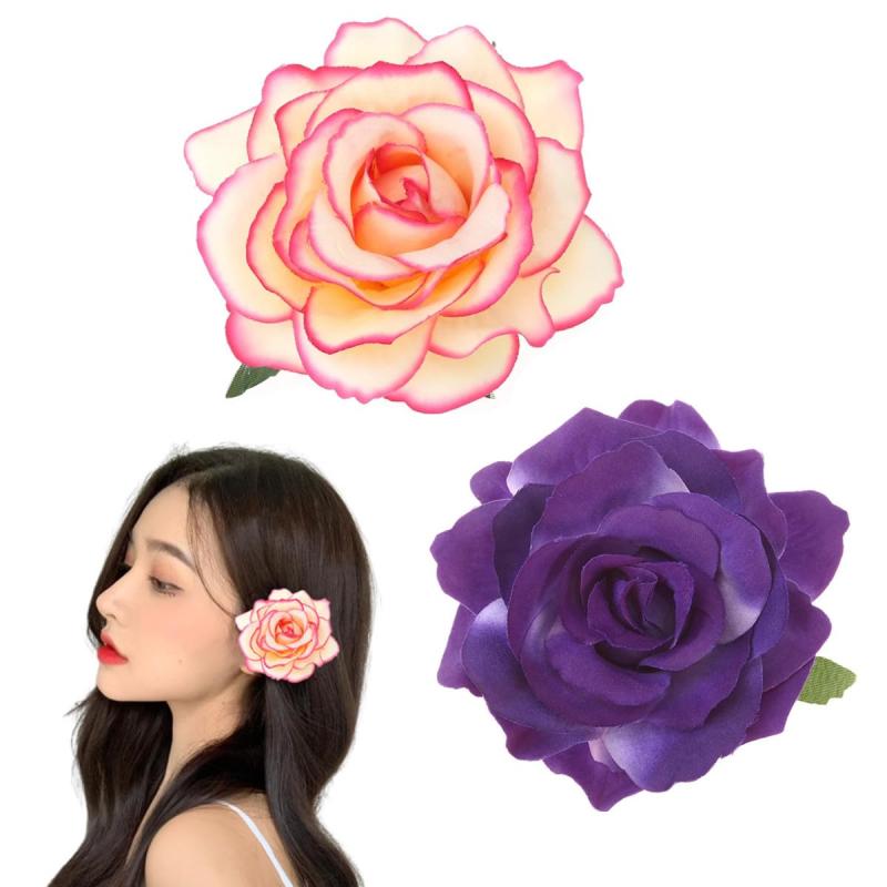 Getrays 2個 バラの花 ヘアクリップ、レディース 大きな花のブローチ ブライダル ヘッドピース、フラメンコダンサー ヘアピン ボヘミアスタイル 頭飾り ヘアアクセサリー 結婚式 ビーチ ガー
