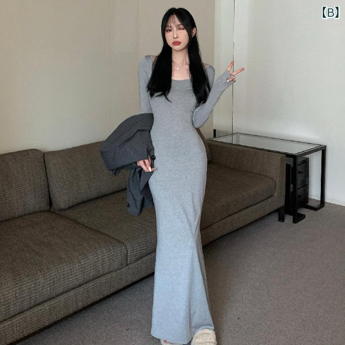 ワンピース レディース 秋冬 長袖 タイトワンピース コーヒー ブラウン ロング丈 ロングワンピース フィット スリム マーメイドライン マーメイドワンピース 膝下丈 マキシ丈 無地 着痩せ 普段使い デート おしゃれ かわいい putera-10242538 GRATIQUE MIEI サンプル画像3
