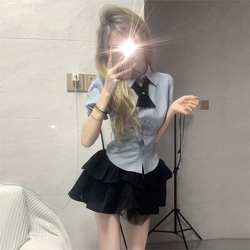 制服 セットアップ レディース JK 制服セット スクールライフ風 アカデミー風 シャツ パフスリーブ 半袖 ギャザー ケ…
