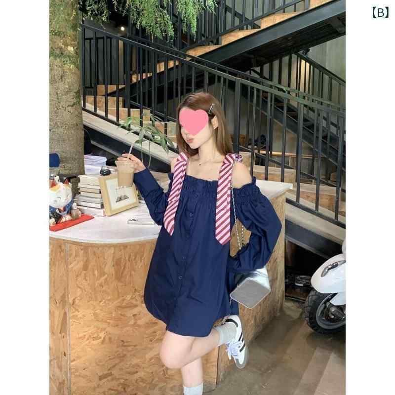 GRATIQUE MIEIのシャツ レディース トップス 長袖 肩出し オープンショルダー 蝶結び リボン レイヤード風 フェイクレイヤード 重ね着風 ミディアム丈 ミドル丈 甘め スクール風 通学 デート カジュアル フェミニン おしゃれ かわいい 無地｜アングル3