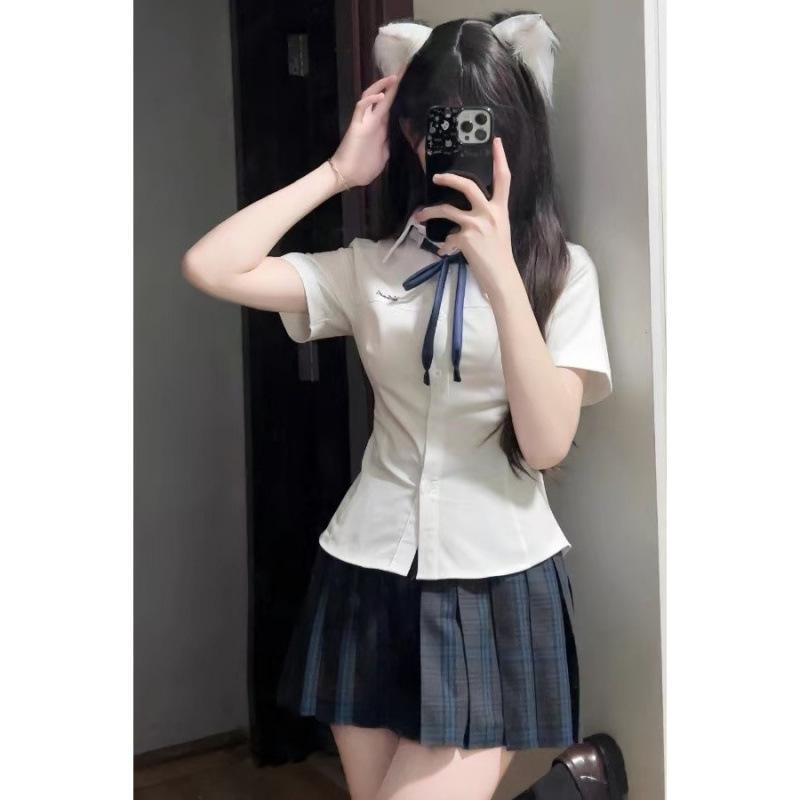 シャツ レディース 半袖 トップス 襟付き 折り襟 ウエストシェイプ 修身 スリム 着痩せ 制服 学生 スクール カレッジ…