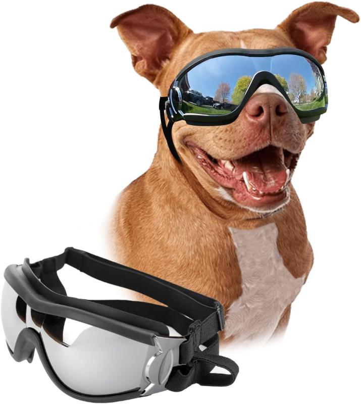 PETLESO犬用サングラス、小型犬用ゴーグル、UV 400紫外線防止ペットサングラス、柔軟調節可能、防風アウトドア用目保護、自転車、トレッキング、ビーチに最適