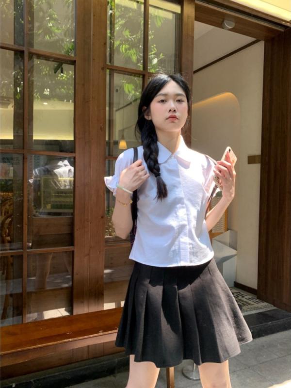 シャツ レディース トップス ブラウス 襟付き ビッグカラー ロマンチック ガーリー フェミニン パフスリーブ バルー…