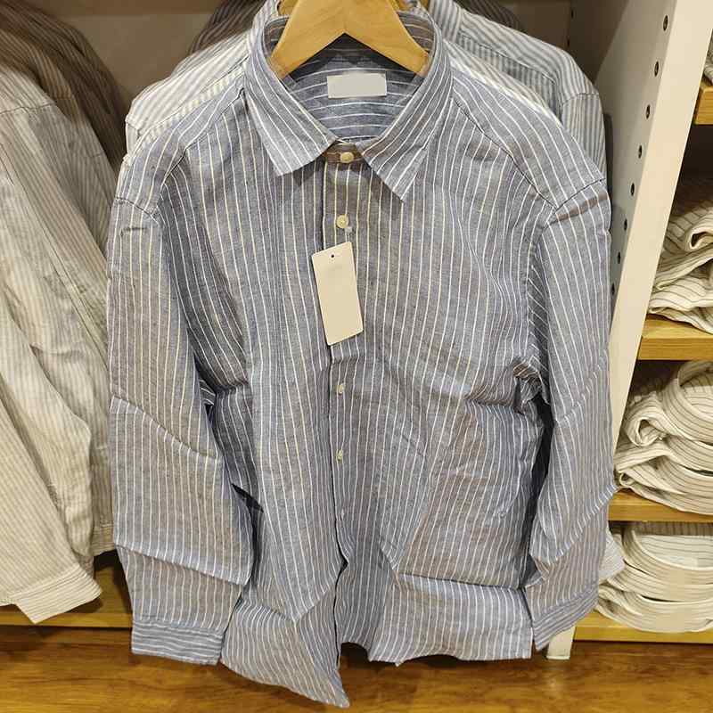 シャツ メンズ レディース 春 フランス麻 フレンチリネン ストライプシャツ 長袖 亜麻 ア麻シャツ トップス カジュア…