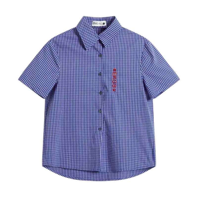 シャツ レディース トップス 半袖 チェック柄 格子柄 ショート丈 クロップド丈 スクール風 学院風 ゆったり ラフ 抜…