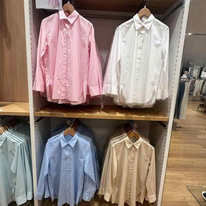 シャツ レディース 春 長袖 ストライプ 綿 コットン 長絨綿 通勤 通学 トップス オフィス カジュアル 普段使い 伸縮…