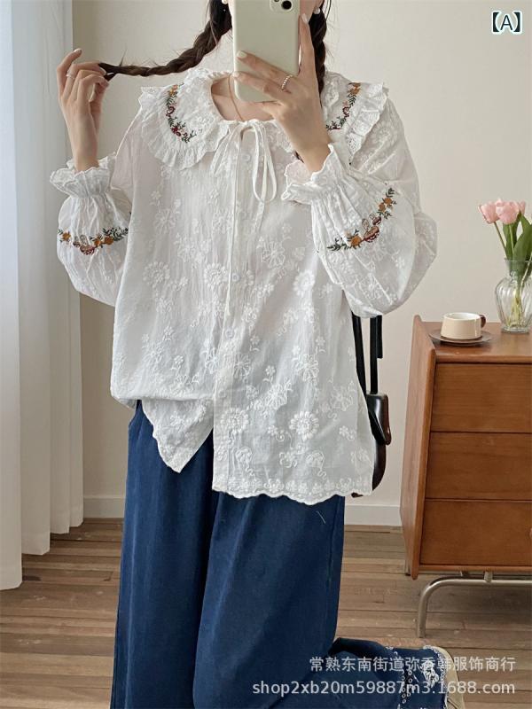 ・カテゴリ: shirts・主な素材: 綿 80%-90%・柄: 配色・スタイル: ヴィンテージ風・ネックライン: ピーターパンカラー・袖丈: 長袖・袖型: レギュラースリーブ・デザイン: パッチワーク・カラー展開: 1、2・サイズ展開: フリーサイズ