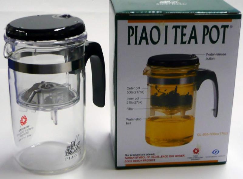 PIAO I TEA POT 飄逸杯 GL-865 500cc （台湾製マルチティーポット）ティーポット（台湾製） 500cc胴体はガラス製簡単便利　ワンタッチで上層部から茶漉しを通してお湯が切れます