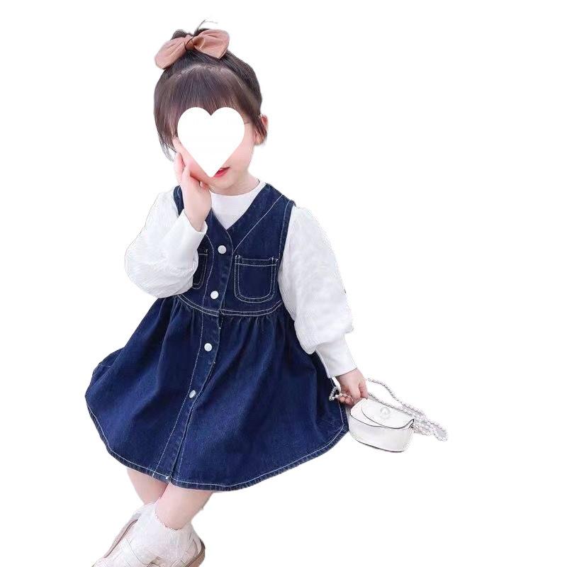 ・カテゴリ: 子供用スカート・スタイル: 韓国風・安全基準: C類・主な素材: 綿・主な素材の含有量: 71%〜80%・対象年齢: 中大童（8歳以上、140cm以上）・柄: 無地・デザイン: Aラインスカート・裾のデザイン: Aラインスカート・裏地の含有量: 71%〜80%・カラー展開: デニムスカート単品、ホワイトインナーシャツ・対象身長: 90cm、100cm、110cm、120cm、130cm、140cm