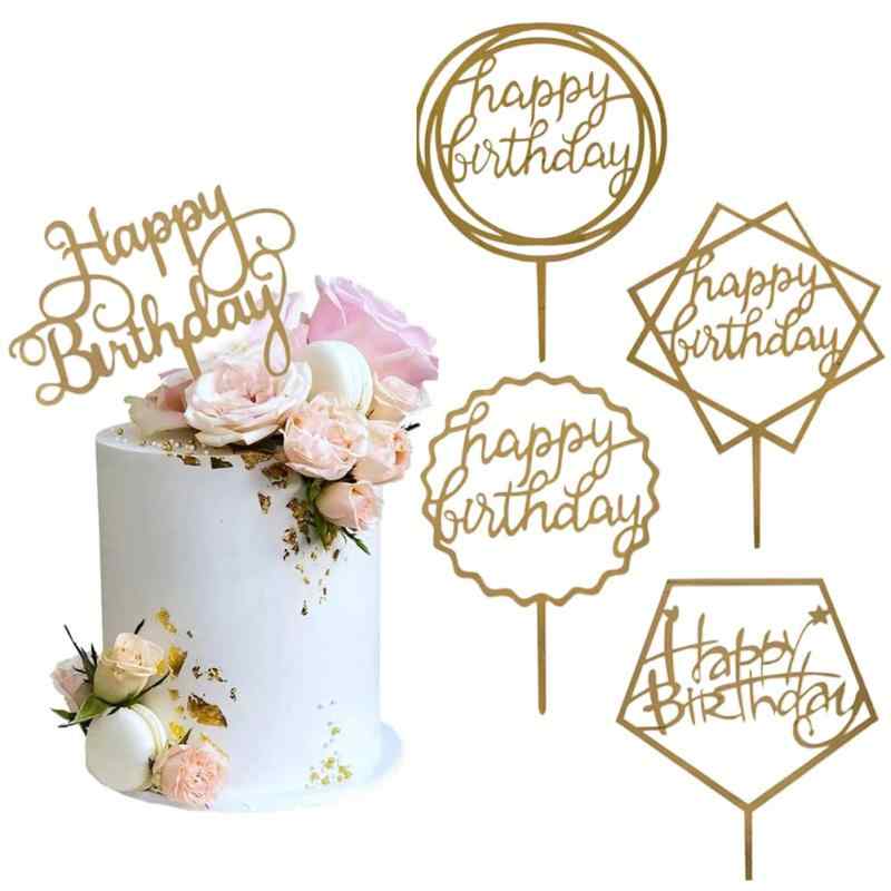 ゴールド ケーキトッパー アクリル製「Happy Birthday」ケーキデコレーション用品 (5個セット)