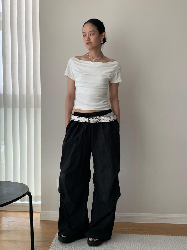 パンツ レディース 傘兵パンツ カーゴパンツ ワークパンツ パラシュートパンツ ズボン ボトムス サマーパンツ 薄手 涼しい 軽い 伸縮性 ウエストゴム タック ギャザー ワイドシルエット ルーズフィット カジュアル 韓国風 ストリート系 体型カバー