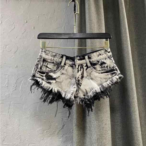 ショートパンツ レディース デニム デニムパンツ ジーンズ ハーフパンツ ジーパン Aライン ローライズ ダメージ加工 フリンジ クラッシュ カットオフ ライトグレー 灰色 カジュアル ボトムス 短パン 半ズボン おしゃれ 涼しい