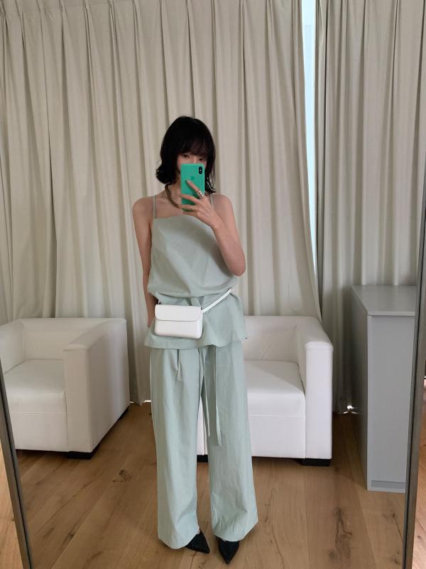 カジュアルパンツ レディース 重ね着風 フェイクレイヤード ハイウエスト ストレートパンツ ワイドパンツ ロングパンツ ウエスト紐 ボトムス ズボン 韓国風 ゆったり リラックス 美脚 足長 普段使い 通学用 春夏