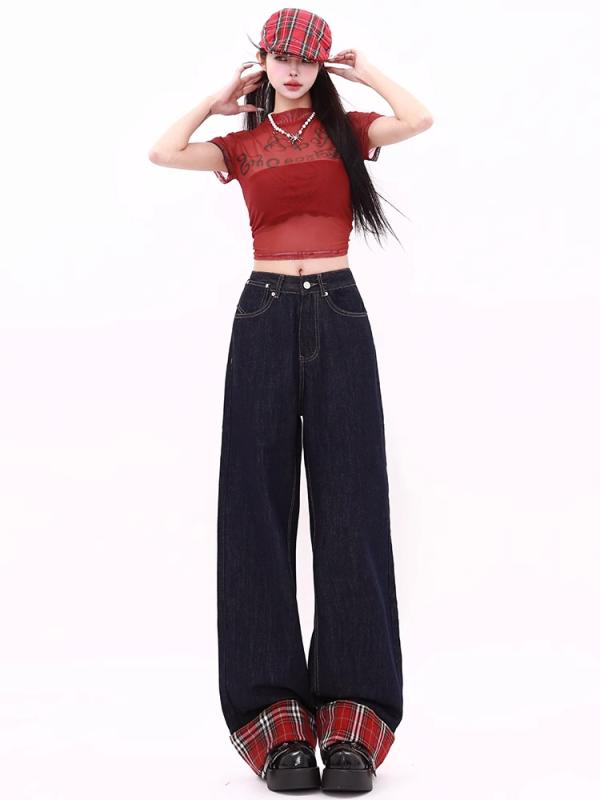 ・カテゴリ: デニムパンツ・素材: 綿（50%以上70%未満）、ポリエステル（30%以下）・スタイル: 通勤風、カジュアル、個性派ストリート・パンツ丈: 長ズボン・パンツのシルエット: ワイド、直筒（ストレート）・ウエスト: ハイウエスト・生地の厚さ: 普通・デザイン特徴: ポケット・カラー展開: ダークブルー・サイズ展開: S、M、L、XL、2XL、3XL・伸縮性: なし・仕様・加工: ノーアイロン加工