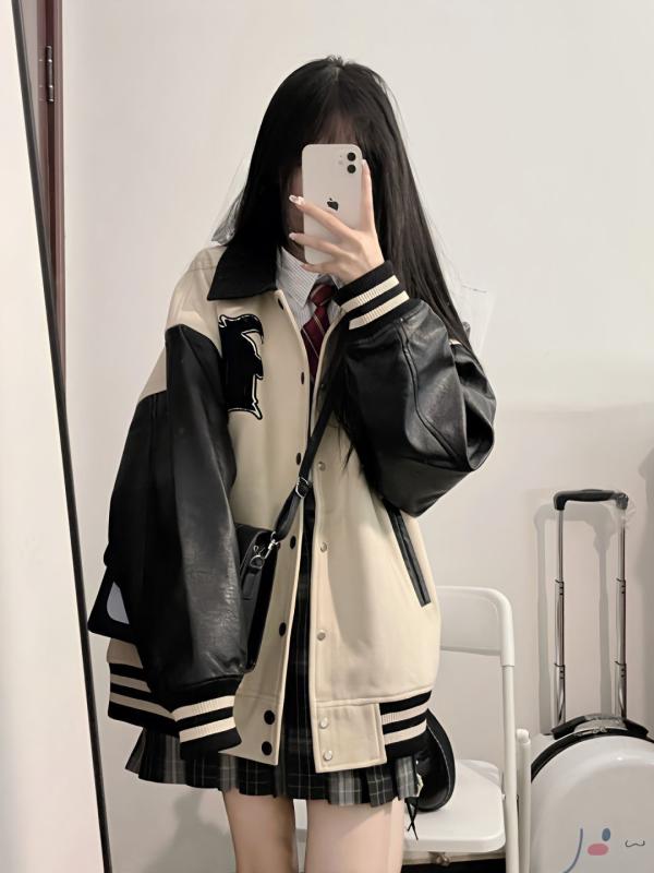 ジャケット アウター 女の子 レディース 春秋 ジュニア 小学生 中学生 高校生 学生向け 通学用 部活 普段使い 野球服 ブルゾン ジャンパー 上着 アメリカン スタイル カジュアル ルーズ ゆったり 羽織り