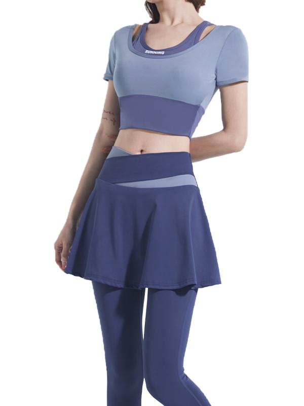 ヨガパンツ レディース レギンス スポーツウェア 10分丈 スパッツ 美脚 伸縮 ハイウエスト 美尻 異素材 切り替え 重ね着風 フェイクレイヤード 速乾 吸汗 通気性 フィットネス ジム ランニング 伸縮性 ピラティス