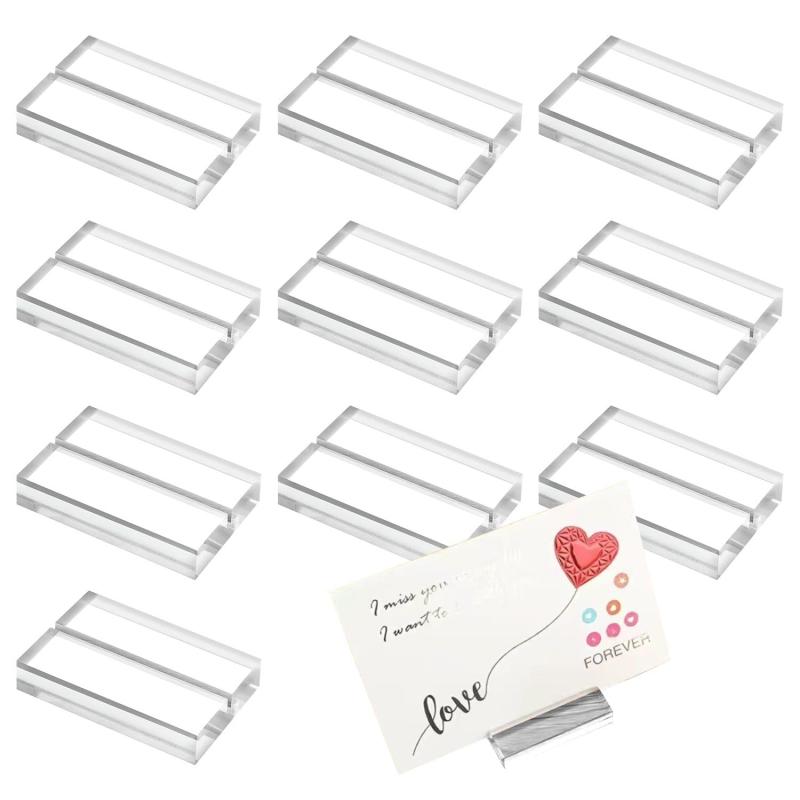 KKLM カードスタンド アクリル製カード立て 透明メモスタンド 10個セット 名刺用 婚式や会議に適用 シンプルでおしゃれなデザイン 保護フィルム付き 写真や番号 値札 メニュー ネームカード