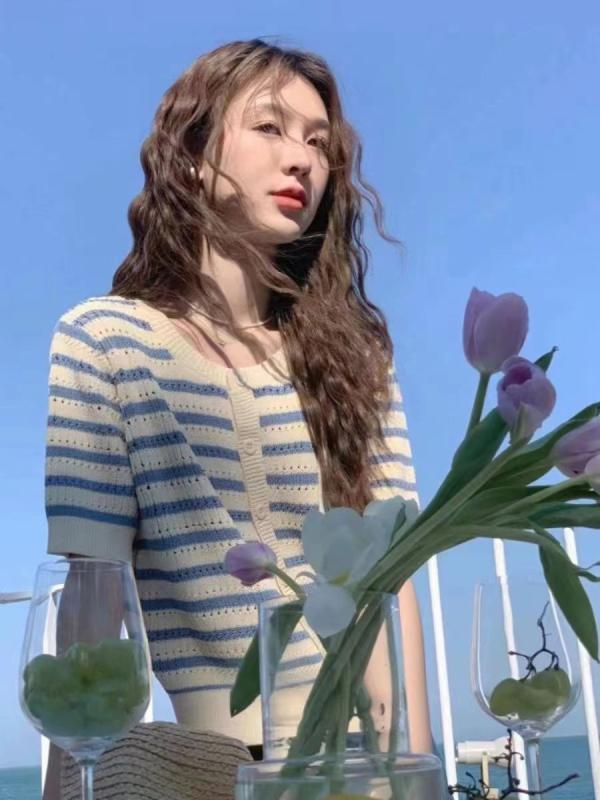 カーディガン レディース サマーニット トップス 半袖 カットソー Tシャツ 接触冷感 薄手 紫外線対策 UVカット 透け感 シースルー チュニック プルオーバー 丸首 クルーネック ボーダー柄 フレンチシック カジュアル 普段使い オフィス デイリー