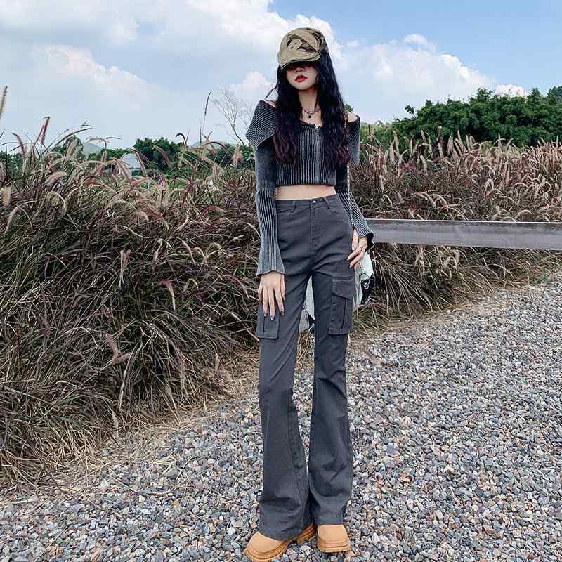 パンツ レディース ワークパンツ カーゴパンツ ベルボトム ロングパンツ ズボン ボトムス ハイウエスト 美脚 脚長 スリム タイト 着痩せ カジュアル ヴィンテージ風 レトロ アメリカン カジュアル デイリー 普段使い おしゃれ 春秋 春